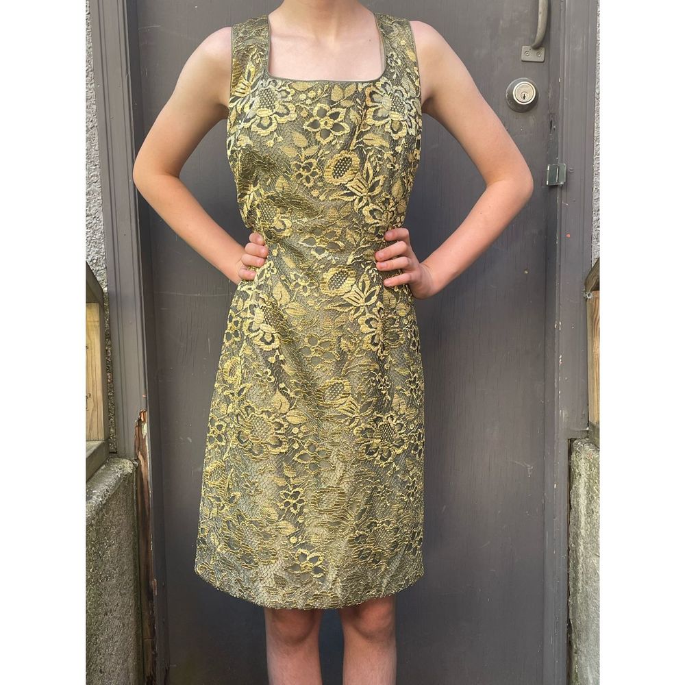 Escada Margaretha Ley Vintage Gold Lace Cocktail Dress Classic Elegant